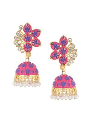 Women pink dome shaped jhumka earrings 4