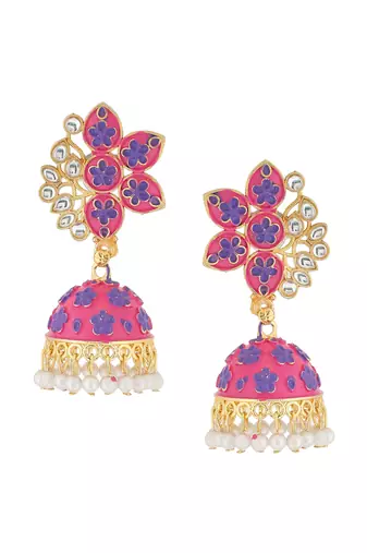 Women pink dome shaped jhumka earrings