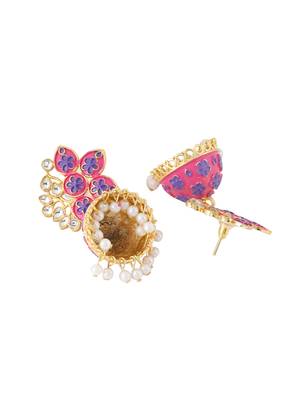 Women pink dome shaped jhumka earrings 5