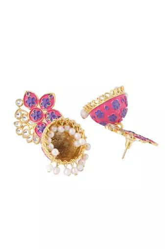 Women pink dome shaped jhumka earrings