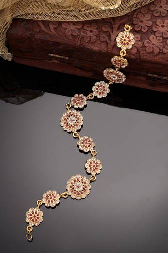Women's gold-plated traditional meenakari stones trending matha patti