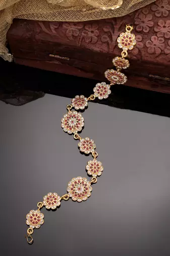 Women's gold-plated traditional meenakari stones trending matha patti