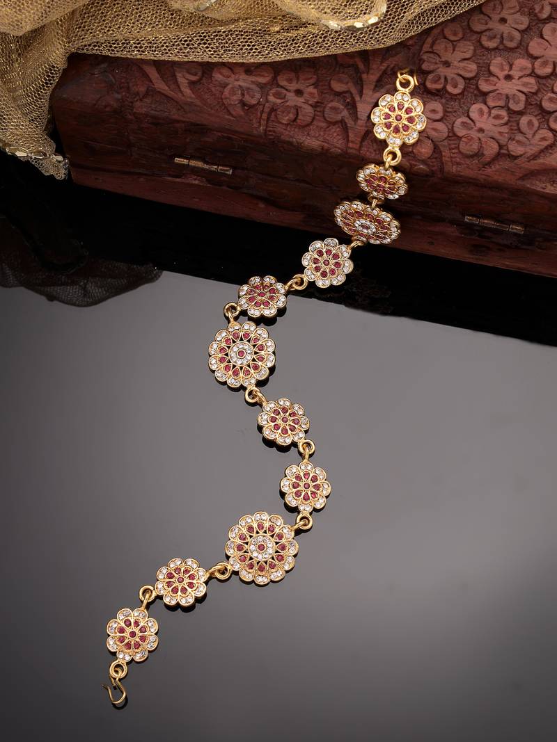 Women's gold-plated traditional meenakari stones trending matha patti