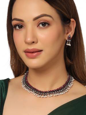 Women silver-plated stone studded oxidised silver jewellery set 2