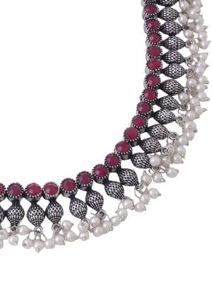 Women silver-plated stone studded oxidised silver jewellery set 5