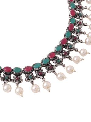 Women silver-plated stone studded oxidised silver jewellery set 5