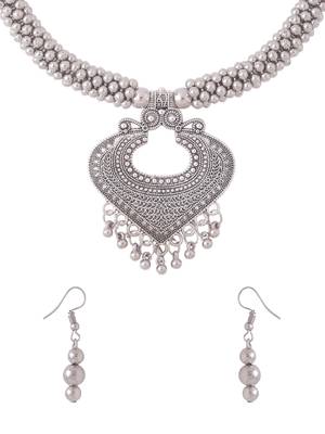 Women silver toned oxidised jewellery set 3