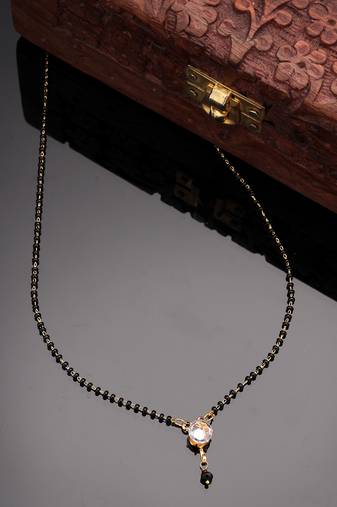 Women ethnic gold-plated beaded mangalsutra with ad stone