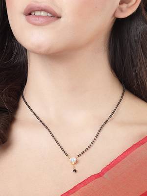 Women ethnic gold-plated beaded mangalsutra with ad stone 2