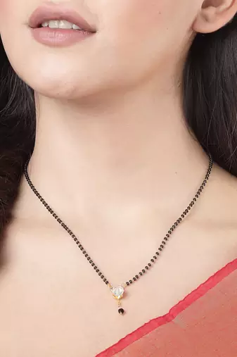 Women ethnic gold-plated beaded mangalsutra with ad stone
