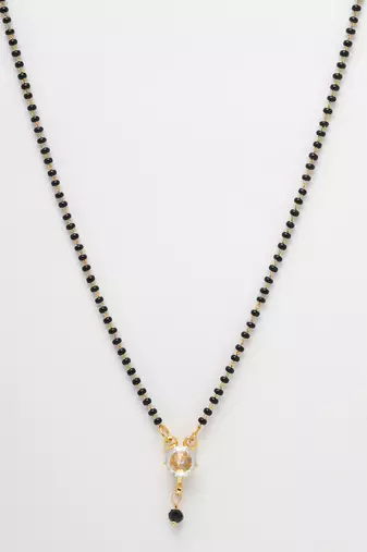 Women ethnic gold-plated beaded mangalsutra with ad stone