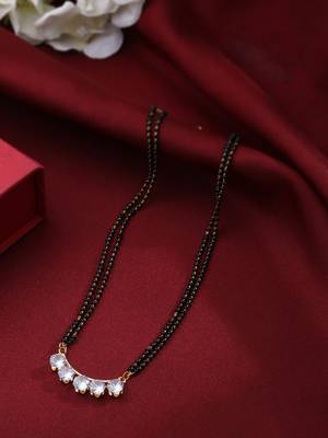 Women ethnic gold-plated beaded mangalsutra with ad stone 1