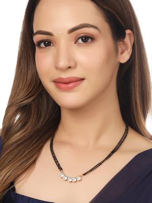 Women ethnic gold-plated beaded mangalsutra with ad stone 2