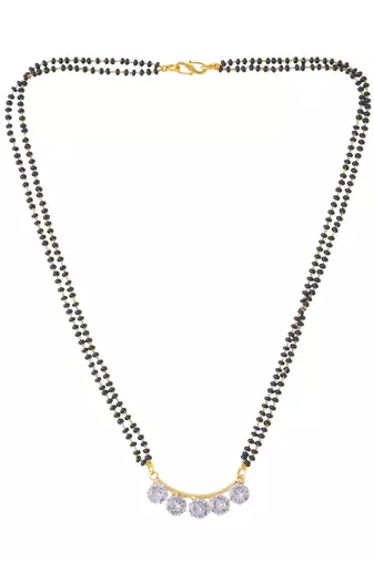 Women ethnic gold-plated beaded mangalsutra with ad stone