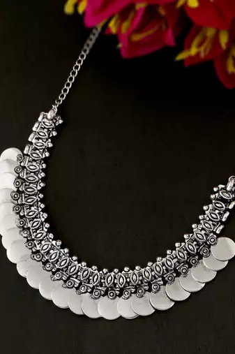 Women silver-plated oxidised necklace