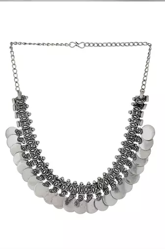 Women silver-plated oxidised necklace