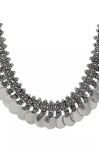 Women silver-plated oxidised necklace