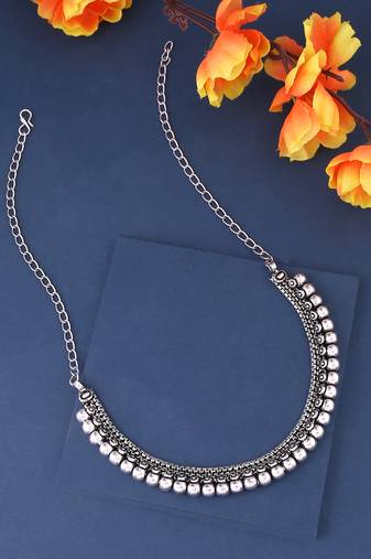 Women silver-plated oxidised necklace