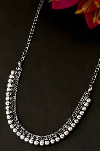 Women silver-plated oxidised necklace