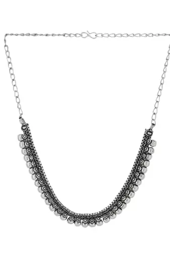 Women silver-plated oxidised necklace