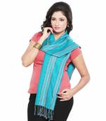 Cute Floral Design Turquoise Reversible Silk Stole Diwali Special Gift 191