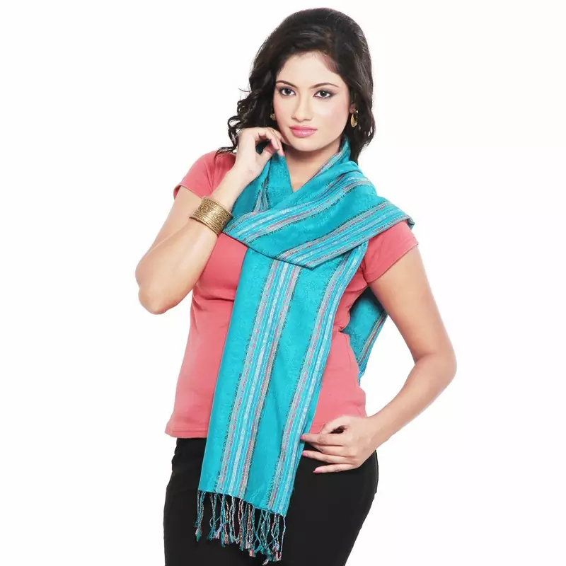 Cute Floral Design Turquoise Reversible Silk Stole Diwali Special Gift 191
