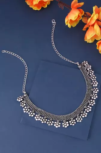 Women silver-plated oxidised necklace