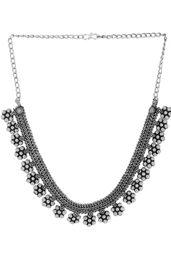 Women silver-plated oxidised necklace