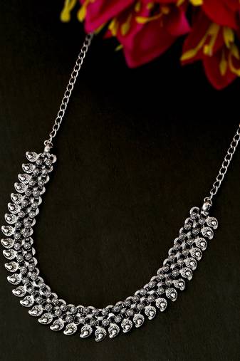 Women silver-plated oxidised necklace
