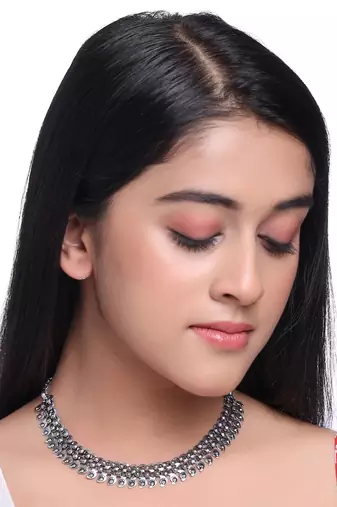 Women silver-plated oxidised necklace