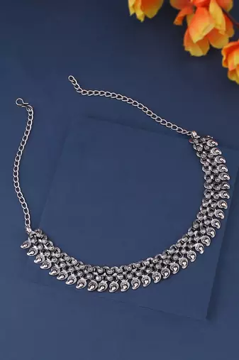 Women silver-plated oxidised necklace