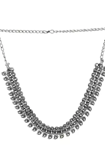 Women silver-plated oxidised necklace