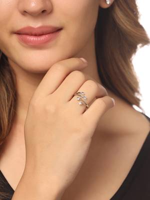 Women's stylish latest silver plated ring with ad stones 2