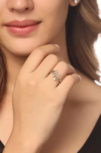 Women's stylish latest silver plated ring with ad stones