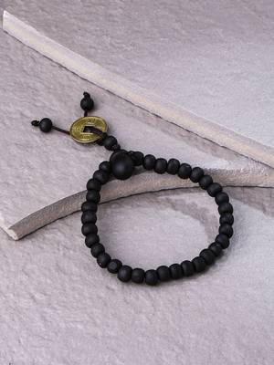 Men's black beaded adjustable bracelet 1