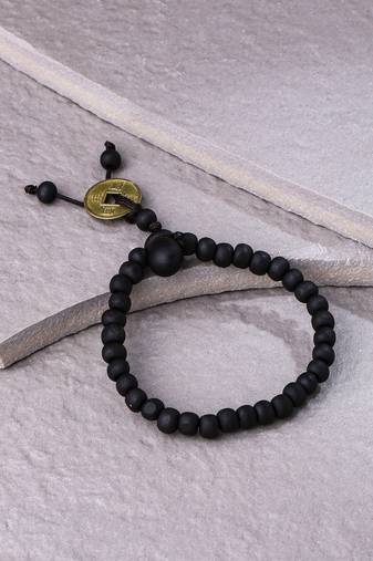 Men's black beaded adjustable bracelet