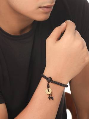 Men's black beaded adjustable bracelet 2