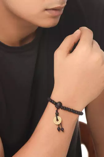 Men's black beaded adjustable bracelet