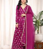 Trendmalls  Jacquard Brocade Salwar Suit Set Angrakha Kurta Palazzo with Dupatta Pink Kurta Set for Women