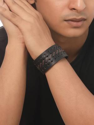 Men's black leather bracelet 1