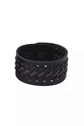 Men's black leather bracelet