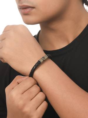 Men's black leather bracelet 1