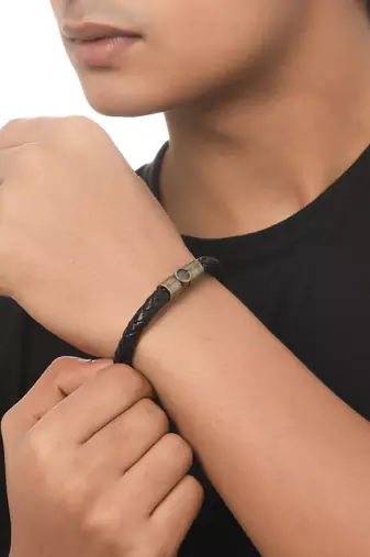Men's black leather bracelet