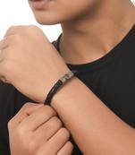 Men's black leather bracelet