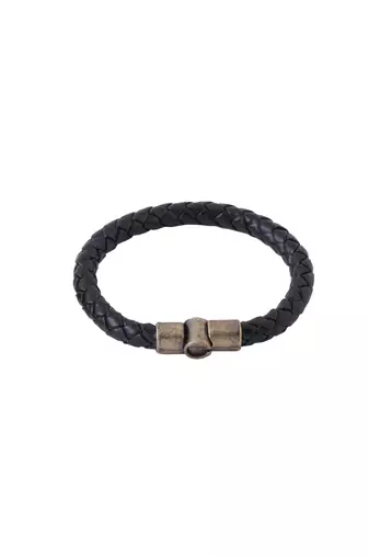 Men's black leather bracelet