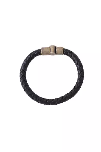 Men's black leather bracelet