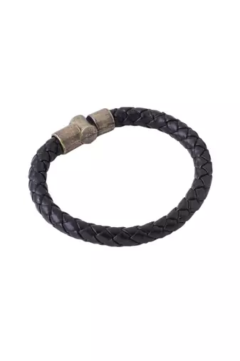 Men's black leather bracelet