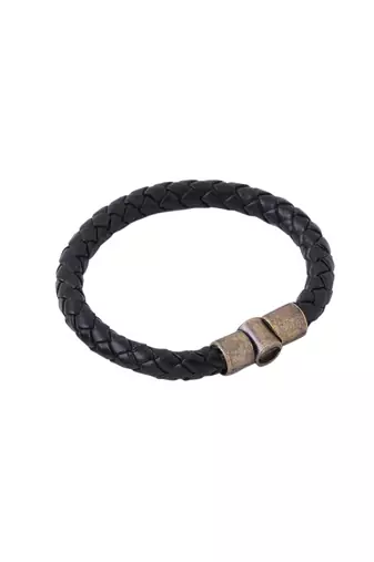 Men's black leather bracelet