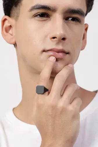 Men's black metal ring
