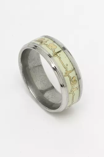 Men's rhodium-plated silver-toned stainless steel finger ring